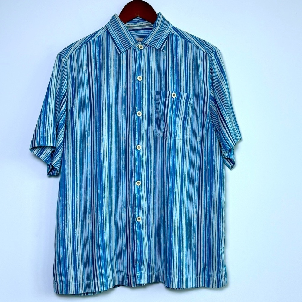 Tommy Bahama IslandZone Silk Blend Shirt Blue Striped Original‎ Fit Sz S